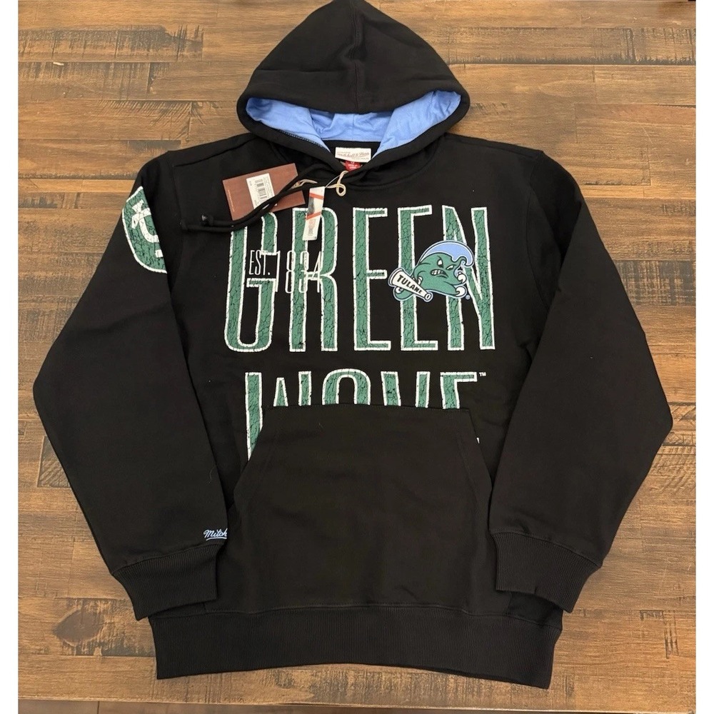 Men's Sz Small S Mitchell & Ness Green Tulane Green Wave Pullover Hoodie $110